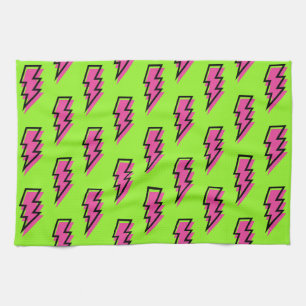 80's/90's Neon Green & Pink Lightning Bolt Pattern Tea Towel