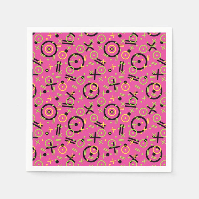 80's/90's Neon Pink And Blue Doodle Pattern Napkin (Front)
