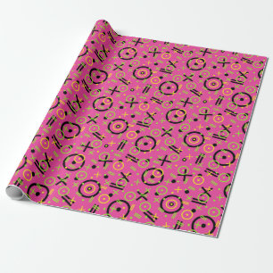 80's/90's Neon Pink And Blue Doodle Pattern Wrapping Paper
