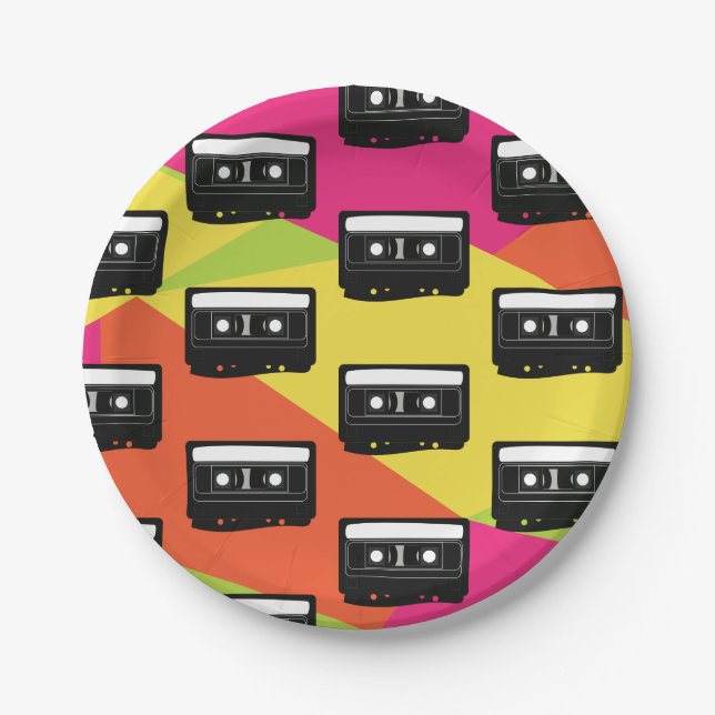 80s 90s Neon Tween Birthday Party Paper Plate (Front)