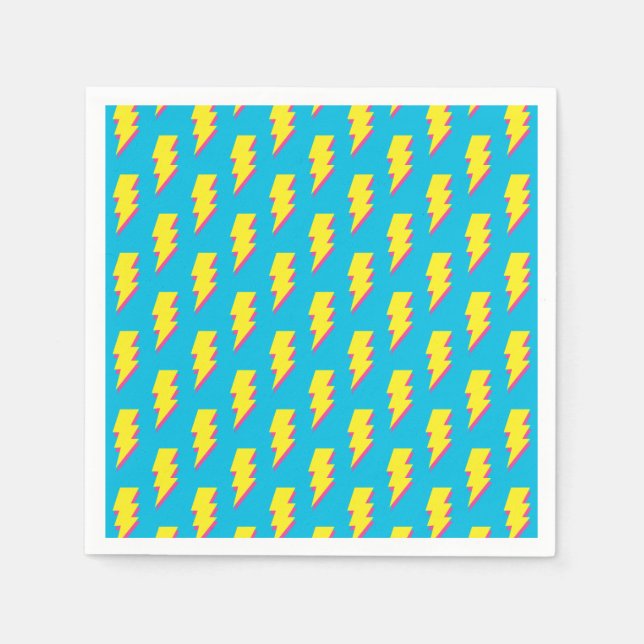 80's/90's Pattern Fun Blue Yellow Bolt Neon Retro Napkin (Front)