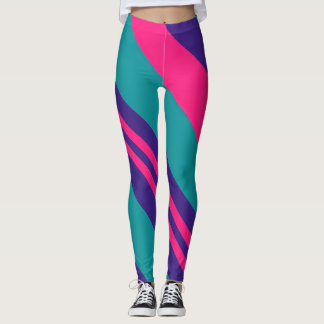 80s 90s Retro Abstract Swirl Colour Block Leggings
