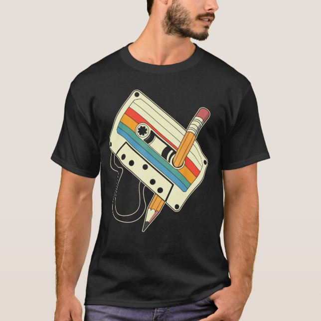 80s 90s Retro Music Mitape Cassetteape Pencil Nost T-Shirt (Front)