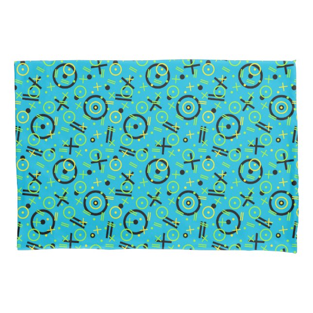 80's/90's Retro Neon Blue Pattern Pillowcase (Front)