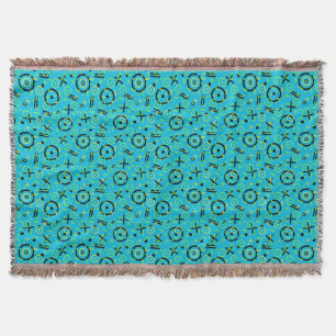 80's/90's Retro Neon Blue Pattern Throw Blanket