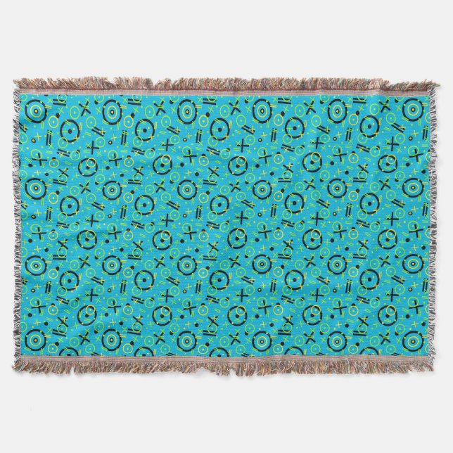 80's/90's Retro Neon Blue Pattern Throw Blanket (Front)