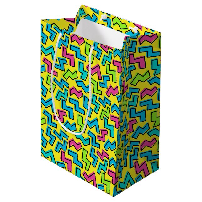 80's/90's Retro Neon Pattern Medium Gift Bag (Front Angled)