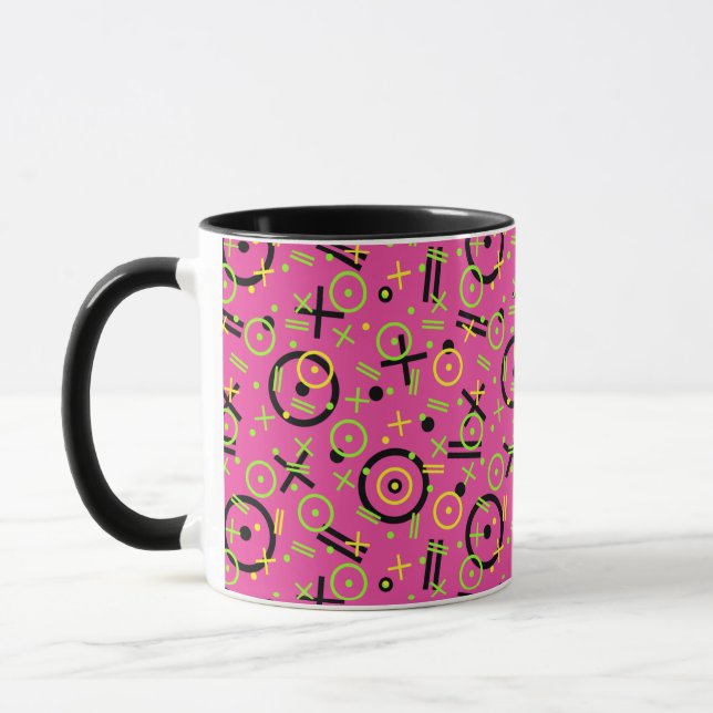 80's/90's Retro Neon Pink Doodle Pattern Mug (Left)