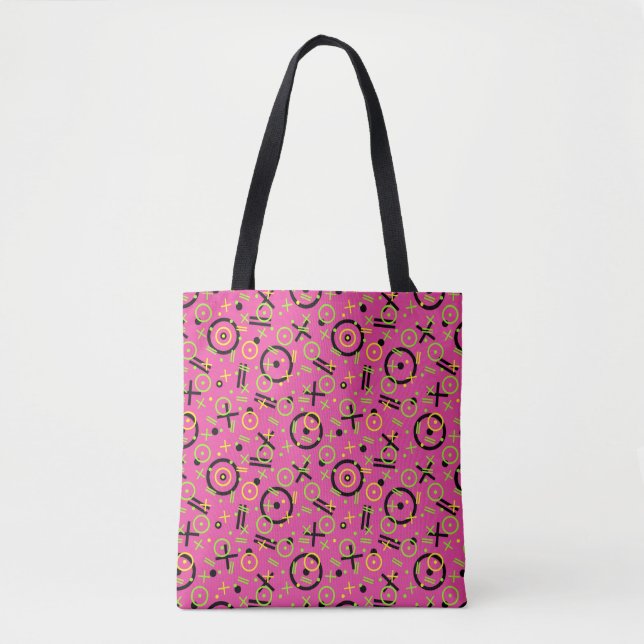 80's/90's Retro Neon Pink Doodle Pattern Tote Bag (Front)