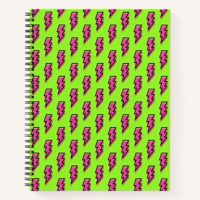 80's/90's Retro Pink Green Lightning Pattern Notebook (Front)