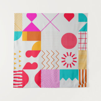 80s-90s Trendy Geometric Background Tapestry