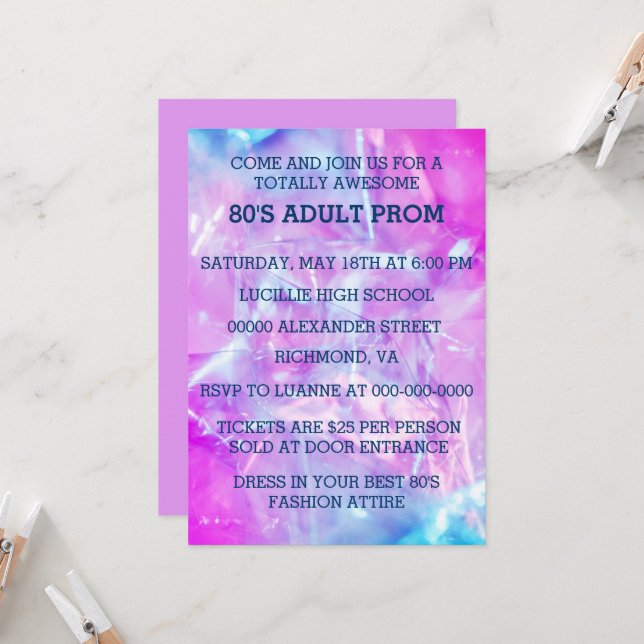 80s Adult Prom Invitation (Front/Back In Situ)