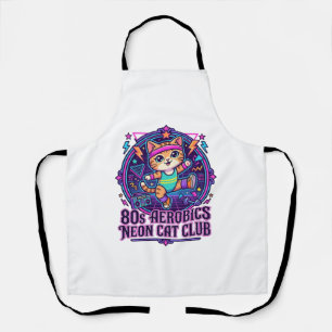 80s Aerobics Neon Cat Funny Cat Lover Design - 80s Apron