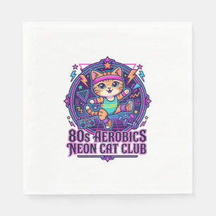 80s Aerobics Neon Cat Funny Cat Lover Design - 80s Napkin