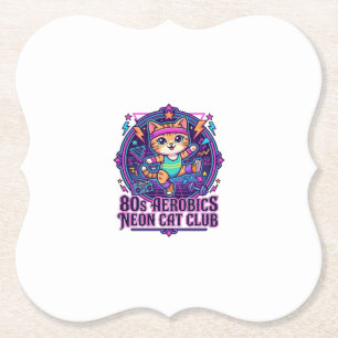 80s Aerobics Neon Cat Funny Cat Lover Design - 80s Paper Coaster