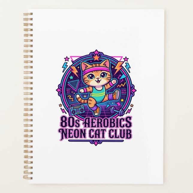 80s Aerobics Neon Cat Funny Cat Lover Design - 80s Planner (Front)