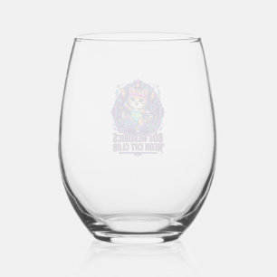 80s Aerobics Neon Cat Funny Cat Lover Design - 80s Stemless Wine Glass