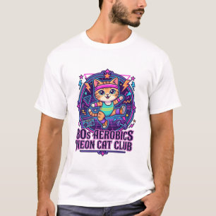 80s Aerobics Neon Cat Funny Cat Lover Design - 80s T-Shirt