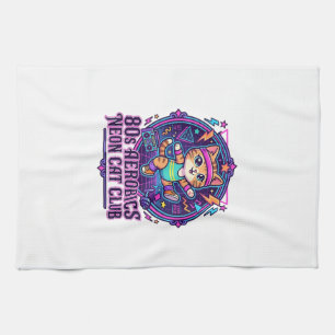 80s Aerobics Neon Cat Funny Cat Lover Design - 80s Tea Towel