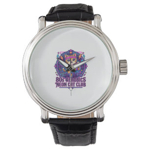 80s Aerobics Neon Cat Funny Cat Lover Design - 80s Watch