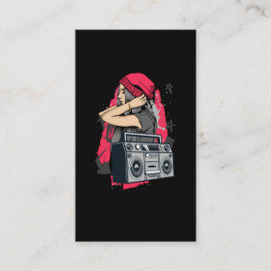 80s and 90s Hip Hop Music Girl Cassette Radio Business Card