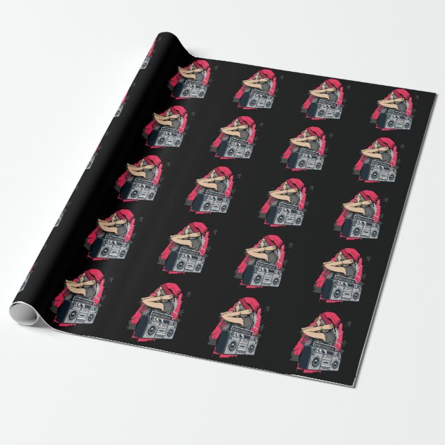 80s and 90s Hip Hop Music Girl Cassette Radio Wrapping Paper (Unrolled)