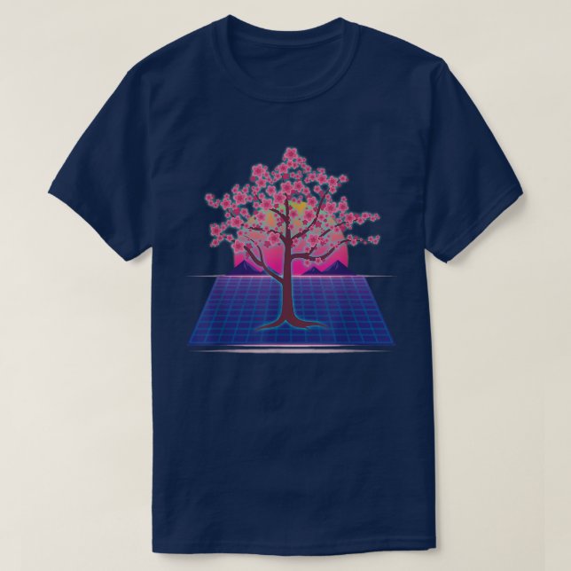 80s Art Japanese Sakura Tree Flower Vaporwave Cher T-Shirt (Design Front)