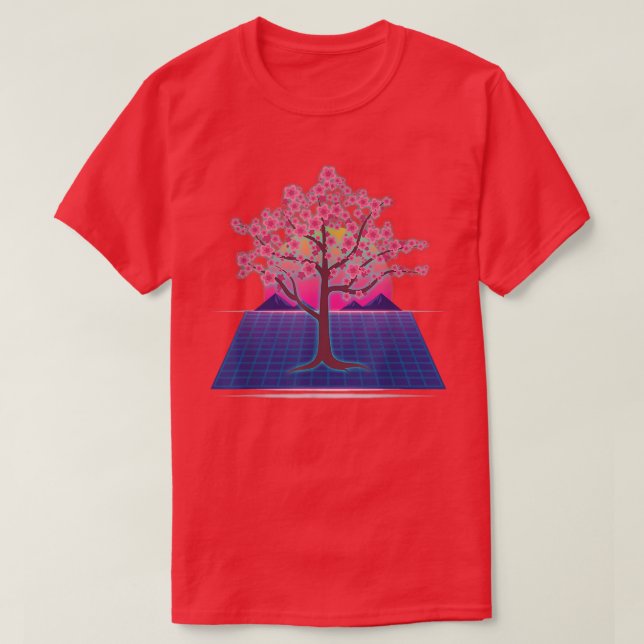 80s Art Japanese Sakura Tree Flower Vaporwave Cher T-Shirt (Design Front)
