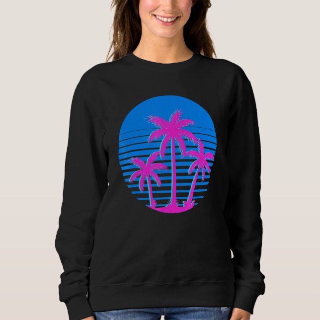 80s Art Tropical Summer Vibes Coconut Palm Trees V Sweatshirt (Front)