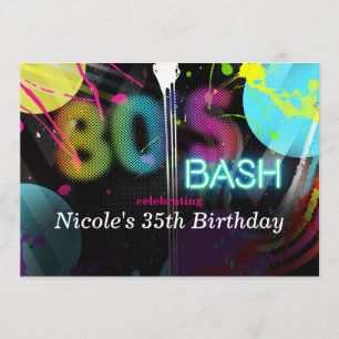 80's Bash Retro Splash Birthday Party Invitations