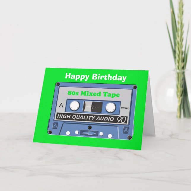 80s birthday card with 80s mixed tape song tape (Front)
