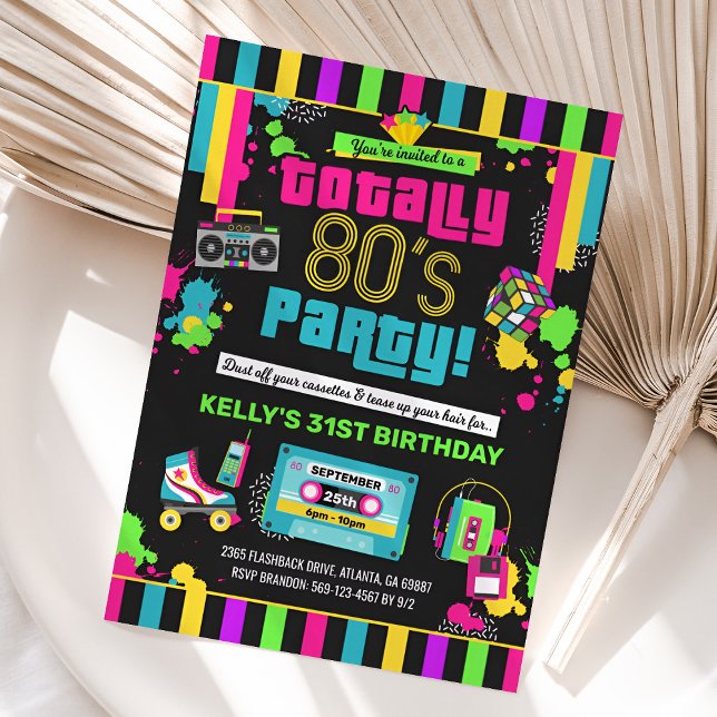 80s Birthday Invitation, 80s Party Invite, Neon Invitation (80s Birthday Invitation)