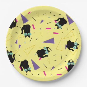 80's Birthday Party, Black Cat, Retro Party Paper Plate