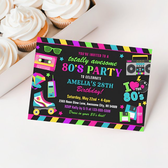 80's Birthday Party Invitation Kids & Adults (80s retro party invitation)