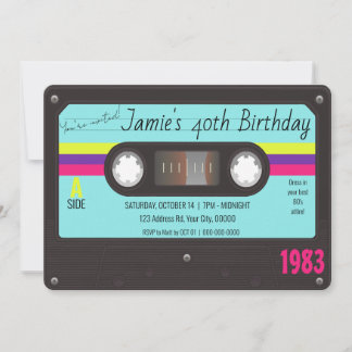 80's Birthday Party, Retro Cassette Tape  Invitation