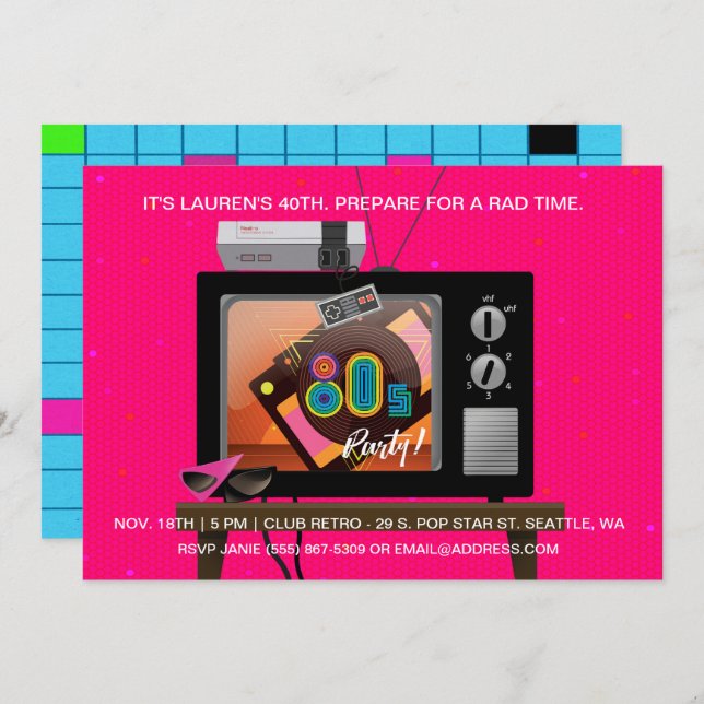 80's Birthday Party Retro Gaming Arcade Invitation (Front/Back)