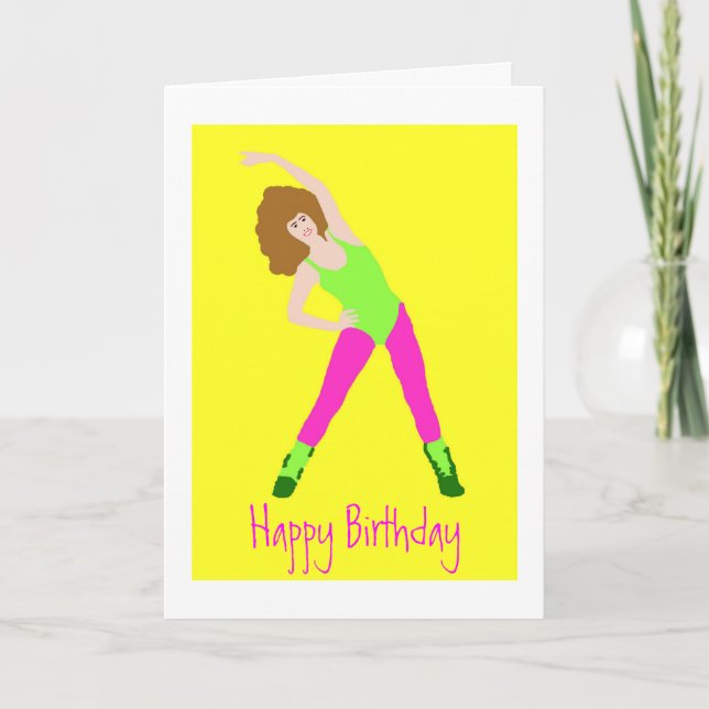 80s birthday with pink tights and green leotard card (Front)