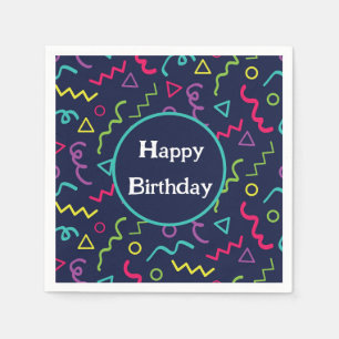 80s Blue Memphis Pattern Birthday Napkin