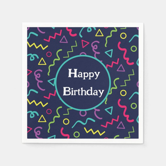 80s Blue Memphis Pattern Birthday  Napkin (Front)