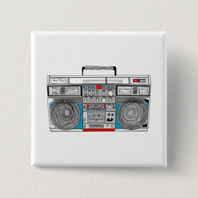 80s boombox illustration 15 cm square badge (Front)