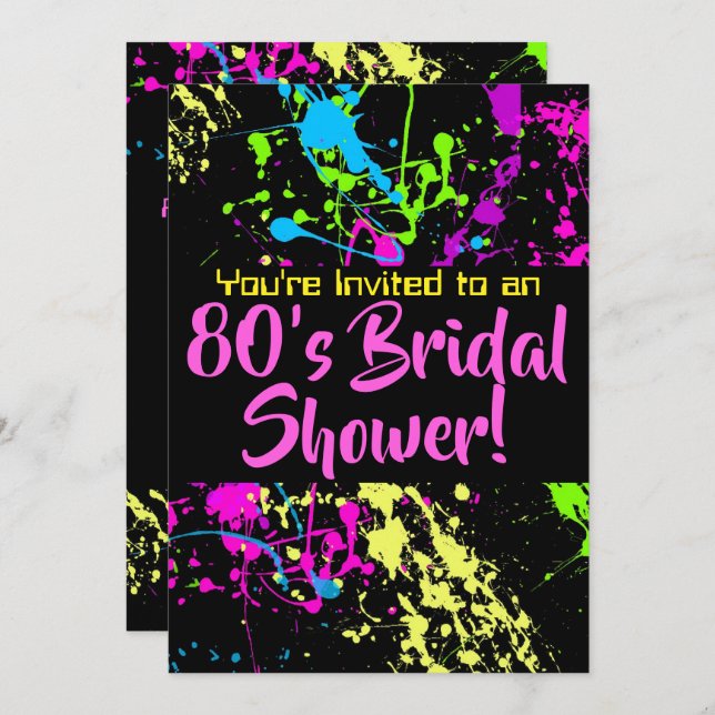 80s Bridal Shower Neon Paint Splatter Invitation (Front/Back)