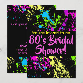 80s Bridal Shower Neon Paint Splatter Invitation
