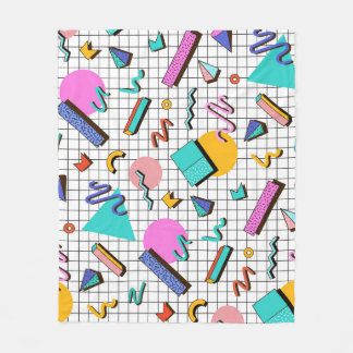 80s Bright Chequered: Vintage Geometric. Fleece Blanket