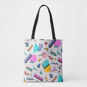 80s Bright Chequered: Vintage Geometric. Tote Bag