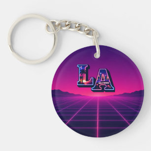 80s California Style Neon LA Typography Art Key Ring