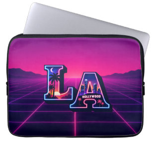80s California Style Neon LA Typography Art  Laptop Sleeve