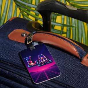 80s California Style Neon LA Typography Art Luggage Tag