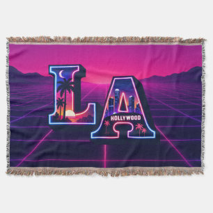 80s California Style Neon LA Typography Art Throw Blanket