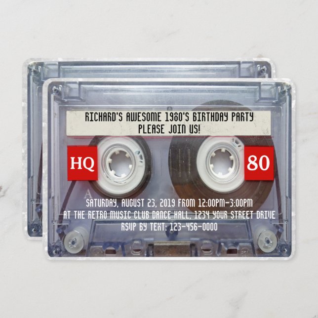80s Cassette Mixtape 1980's Birthday Party Invitation (Front/Back)