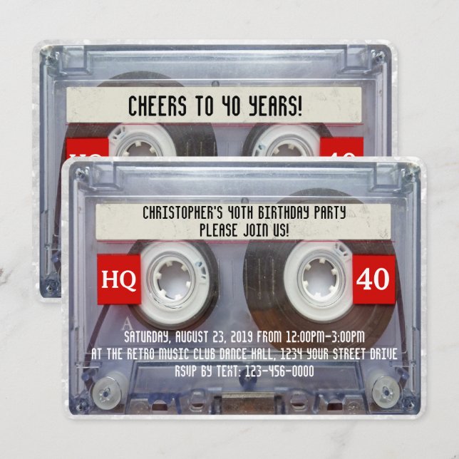 80s Cassette Mixtape 40th Birthday Party Invitation (Front/Back)